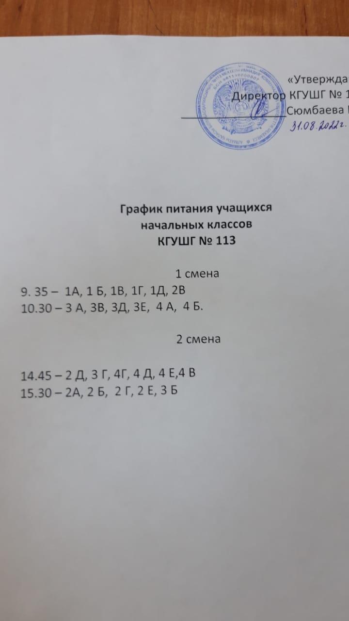 График учащихся начальных классов КГУ ШГ №113